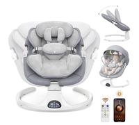 Hamaca eléctrica Bebe con arnés de 5 puntos, 5 modos de balanceo, temporizador de 3 niveles, mando a distancia y música, se puede utilizar en interiores y exteriores (gris)
