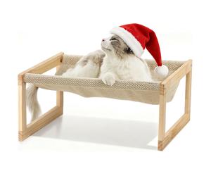 Hamaca Elevada de Pared para Gatos FUKUMARU - Cama Suspendida de Tela con Estructura de Madera, Cómoda y Ahorra Espacio