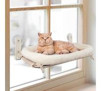 Hamaca inalámbrica plegable para ventana y pared, con 4 ventosas, marco de metal resistente para ventanas de vidrio y paredes interiores (blanco con cama mediana)