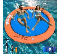 Hamaca inflable de agua redonda, flotador para lago y piscina, gran isla familiar, para varias personas y fiestas, para 2 ~ 6 personas, incluye bomba y accesorios