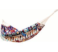 Hamaca para exteriores, tela jacquard retro con borlas, macramé, bohemio, lona, hamaca para dormitorio, patio, jardín y patio trasero