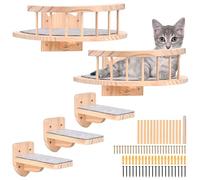 Hamaca para Gato Montada en la Pared - 2 Estantes y Perca Con 3 Niveles - Muebles de Madera Maciza Cubiertos de Felpa