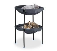 Relaxdays Cama Elevada para Gatos, 2 Pisos, Hamaca Suspendida Mascotas, 59 x 41 x 43 cm, Camita Doble, Gris/Negro