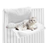 Hamaca para gatos, radiador, con manta de felpa suave y cálida, lavable, felpa, cama para gatos, hamaca para ventana, hamaca para gatos (blanco, cuadrado)