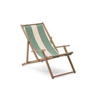 Hamaca plegable de exterior Vilara con rayas verdes y beige fabricada en madera maciza de acacia 100% FSC