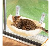 Hamaca Plegable de Gato CATISM para Ventana con Cojín Semicircular, Ventosa Resistente y Almohadilla de Tela Lavable Doble Cara, Beige