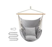 SONGMICS Hamaca, Silla Colgante, Hamaca Colgante con 2 Almohadas, Silla Colgante con Cadena, Capacidad de Carga de 150 kg, para Interior, Exterior, Salón, Dormitorio, Gris GDC187G01