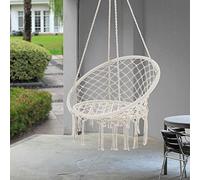 Hamaca Silla Colgante hasta 100 kg Silla Columpio con Borlas Ornamentales Algodón y Acero Interior o Exterior Color Crema