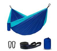 Hamaca Ultraligera Acampar, Jardín Hamaca Portátil Viaje Nylon Paracaídas Secado Rápido para Excursión Mochilero Hamacas Camping, con 2Hebillas de Escalada Premium/2Eslingas de Nylon (Azul)