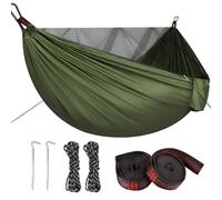 Hamaca ultraligera para exteriores con mosquitera, hamaca portátil de viaje de nailon 210T, hamaca de camping con juego de fijación, para mochilero, senderismo, aventura, 290 x 140 cm