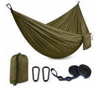 Hamaca Ultraligera Verde Militar para Exterior y Camping, Hamaca Colgante con Correas de fijación y Anillos en D, Carga hasta 300 kg para Jardín Balcón Terraza