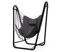 Hamaca única en forma de U con soporte, resistente y resistente al óxido, silla hamaca de algodón gris