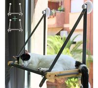 Hamaca Ventana para Gato con Madera de Bambú - 5 Ventosas 3.0 Super Resistentes - Cama Gato Ventana con Tela Oxford Transpirable-Instalación Facil (Manual Incluido)-[Hamaca Letvan 2 Unidades]-Budosín