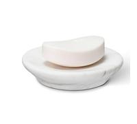 HAMAKAWA Jabonera de mármol natural, plato redondo blanco de 4.5 pulgadas, soporte de jabón de ducha de piedra caliza, soporte moderno de esponja de piedra con borde biselado, bandeja de ahorro de