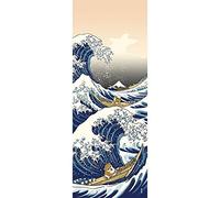 HAMAMONYO Toalla Shiba Inu in Great Wave Kanagawa Chusen Tenugui, Blanco, 34 x 90 cm