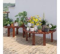 Hamankim Banco semicircular para Exterior con Forma de árbol, Ideal para Jardines y Patios; Bancos de Madera con Estructura Curvada y sin Respaldo; Silla Decorativa para Patio - Marrón(Round)