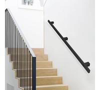Hamankim Escaleras Pasamanos Barandilla Soporte Pasamanos | 80cm 1m 1.2m 1.5m 2m 6m Interior Exterior Pasillo Barandilla Antideslizante | Industrial Wall Mount Safety Hand Rail | Negro(180cm)