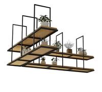 Hamankim Estante de Techo de Madera, Estante Flotante suspendido con Estructura metálica, Soporte Decorativo para Bar, Restaurante o balcón, Soporte para Plantas y Flores, botellero.(140x30x80cm)