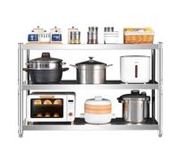 Hamankim Estantería de Acero Inoxidable Resistente de 3 Niveles con Altura Ajustable para Cocina, Mesa de Catering de pie, Organizador Industrial Multiusos para despensa y Garaje.(150x30x80cm)