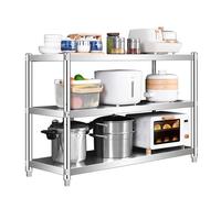 Hamankim Estantería de Almacenamiento Estante de Cocina Ajustable Mesa de Catering Comercial de 3 Niveles, Estante Resistente, Altura Ajustable, Soporte para Utensilios de Cocina(70x30x80cm)