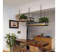 Hamankim Estantería Flotante suspendida, Estante de Almacenamiento para Techo con tablones de Madera y Estructura metálica, Estante Expositor y Soporte para Plantas para Bares, Salones(A,80x25x15cm)