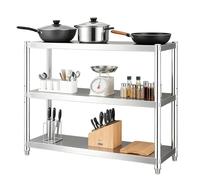 Hamankim Estantes de Almacenamiento Resistentes, Mesa de Catering Comercial de Acero Inoxidable, Estante de pie Ajustable para Utensilios de Cocina, Organizador Multiusos de 3 Capas.(90x30x80cm)
