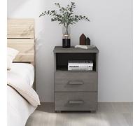 HAMAR Nightstand Solid Pine Wood Light Gray 40x35x62 cm with 2 Drawers & Open Compartment, Modern Bedside Table for Bedroom Decor, Sturdy Storage Furniture