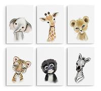 Hambient Laminas Infantiles para Cuadros Habitacion Bebe Decoracion Niño Niña (21 x 30 cm - Sin Marco, Animales Africa Graciosos)