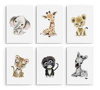 Hambient Laminas Infantiles para Cuadros Habitacion Bebe Decoracion Niño Niña (30 x 40 - Sin Marco, Animales Pequeños Africa)