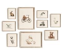 Hambient Set de 9 Láminas Decorativas Infantiles (Sin Marco) - Estilo Vintage en Beige - Láminas para Cuadros Niños - Posters para Decoración de Pared Infantil - Láminas para Niñas o Niños