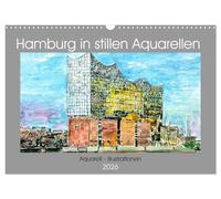 Hamburg in stillen Aquarellen (Wandkalender 2026 DIN A3 quer), CALVENDO Monatskalender: Hamburg - eine sehenswerte Stadt in wunderschönen und ausdrucksstarken Aquarellen