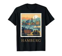 Hamburgo Alemania Puerto Skyline Vintage Retro Viaje Arte Camiseta