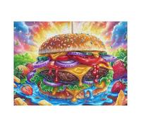 Hamburguesa de Carne de Res Angus Puzzles 500 Piezas Obra De Arte Decorativa Rompecabezas Familiar para Adultos DIY Creativo Aliviar Estrés Portátil 500 PCS