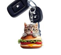 Hamburguesa gato llavero - 2D acrílico estilo anime gato - Bolsa de diseño de comida lindo colgante - también se puede utilizar como un colgante de espejo interior - retroviseu, a, Se référer