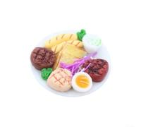 Hamburguesa realista de carne en miniatura con verduras, accesorio de resina para casa de muñecas para proyectos de diorama y pasatiempos, rojo, 4 x 4 cm (filete)