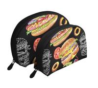 Hamburguesa sobre Fondo Negro, Bolsa de Maquillaje de Concha, Monedero pequeño para Mujer, Bolsa de artículos de tocador, Bolsa de cosméticos, 2 Piezas