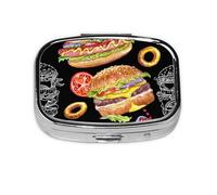 Hamburguesa sobre fondo negro, pastillero Meta con 2 compartimentos, organizador portátil