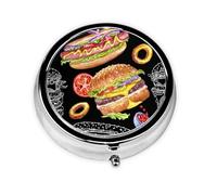 Hamburguesa sobre fondo negro, Pastillero, Pastillero redondo Pequeño contenedor de pastillas Organizador de pastillas de viaje