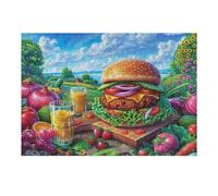 Hamburguesa Vegetal Pastoral Puzzle 300 Piezas Estera Portátil Antideslizante Grass Sky Field Rompecabezas Familiar para Hombres Y Mujeres Aliviar Estrés Decoración Hogar 300 PCS