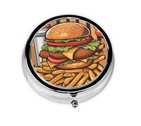 Hamburguesas de gran tamaño de dibujos animados. Este pastillero de viaje pequeño, redondo y de tres compartimentos es perfecto para almacenar medicamentos diarios, vitaminas y sobre la marcha.