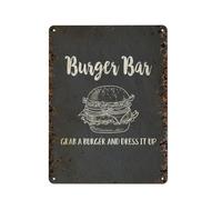 Hamburguesería, toma una hamburguesa y vístela, interesante decoración de arte de pared para el hogar, idea de personalización, lata de metal vintage, decoración de dormitorio, oficina elegante y se