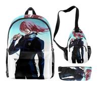 Hamender Blue Lock Anime - Mochila + bolsa de hombro + estuche para bolígrafo, estampado Isagi Yoichi, espaciosa y organizada, tela Oxford duradera, para la escuela, viajes y fanáticos del anime, Tipo
