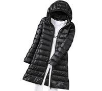 Hamender Chaqueta ligera de plumón para mujer, chaqueta acolchada larga para mujer, abrigos acolchados para mujer, chaquetas hinchadas con capucha de gran tamaño, abrigo de plumas impermeable para