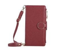 HAMEXLN Carcasa Abatible para iPhone 17 Pro Max/17 Pro/17 Air/17, Billetera Funda De Cuero con Soporte Y Correa De Muñeca Correa Ajustable Caso,Rojo,17 Air