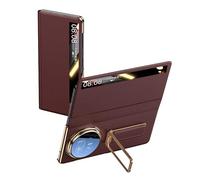 HAMEXLN Carcasa para Honor Magic V5, Correa De Muñeca Soporte Funda Cuero Auténtico Ventana De Visión Transparente Abatible Protección Caso,Rojo,V5