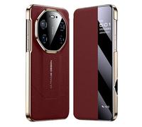 HAMEXLN Carcasa para Huawei Mate 80 Pro Max/80 Pro/80, Ventana De Visión Transparente Funda Cuero Genuino Adsorción Magnética Abatible Protección Caso,Rojo,80 Pro