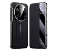 HAMEXLN Carcasa para Huawei Mate 80 Pro Max/80 Pro/80, Ventana De Visión Transparente Funda Cuero Genuino Adsorción Magnética Abatible Protección Caso,Negro,80