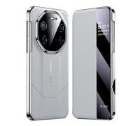 HAMEXLN Carcasa para Huawei Mate 80 Pro Max/80 Pro/80, Ventana De Visión Transparente Funda Cuero Genuino Adsorción Magnética Abatible Protección Caso,Gris,80
