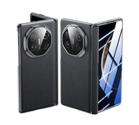 HAMEXLN Carcasa para Huawei Mate X6, Cuero Auténtico Galvanizar Funda con Protector De Pantalla Y Cámara, Bisagras Anti-Rasguños Caso,Negro,Mate X6