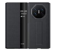 HAMEXLN Carcasa para Huawei Mate Xts, Ventana De Visión Transparente Flip Funda De Protectora Cuero Correa De Muñeca Soporte Anti-Rasguños Caso,Negro,Mate XTs